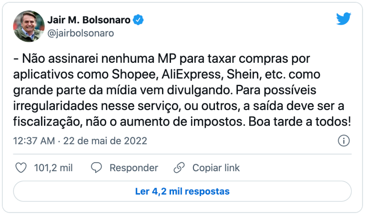 巴西总统表示不会签署临时措施对Shopee等平台征税